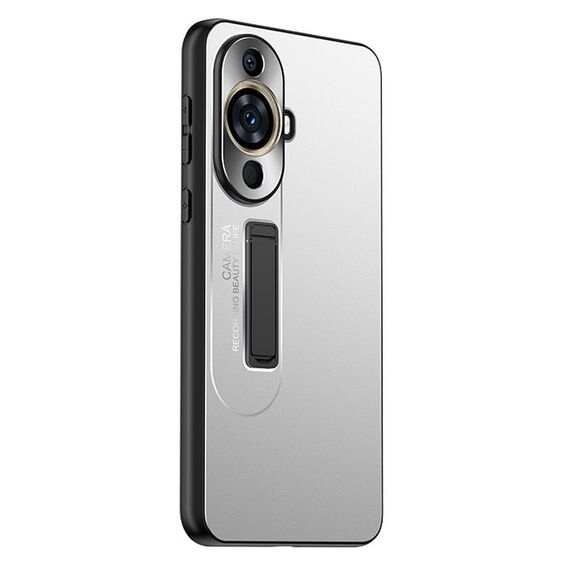 Custodia per telefono con supporto in TPU ibrido in metallo satinato per Huawei nova 12 Lite (argento)