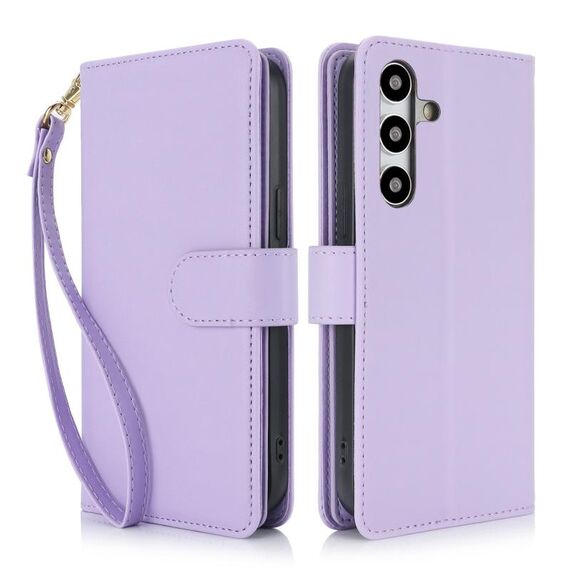 Custodia per telefono in pelle RFID con portafoglio multi-scheda per Samsung Galaxy S24 5G (viola chiaro)