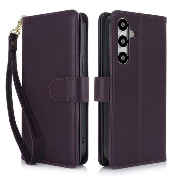 Custodia per telefono in pelle RFID con portafoglio multi-scheda per Samsung Galaxy S24 5G (viola scuro)