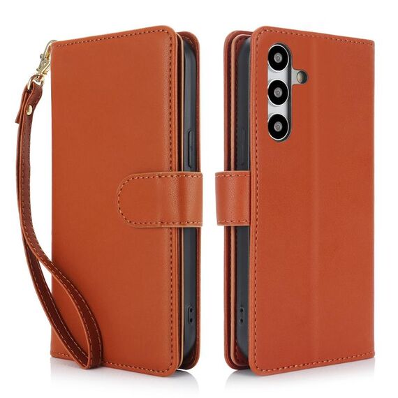 Custodia per telefono in pelle RFID con portafoglio multi-scheda per Samsung Galaxy S24 5G (marrone)