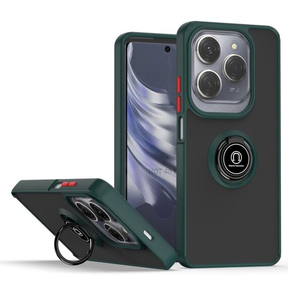 Custodia per telefono TPU + PC per Infinix Hot 40 / Hot 40 Pro Q Shadow 1 con anello (verde scuro)
