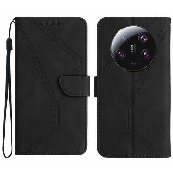 Per Xiaomi 14 Custodia per telefono in pelle goffrata con cuciture ultra (nera)