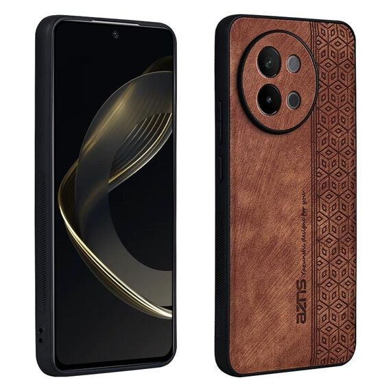 Per vivo S18e AZNS Custodia per telefono con sensazione di pelle in rilievo 3D (marrone)