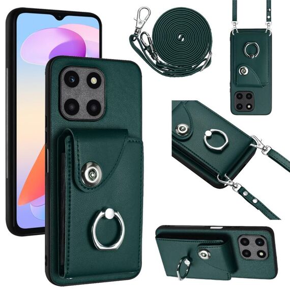 Custodia per telefono con supporto per anello per borsa per organo per Honor X6a con cordino lungo (verde)