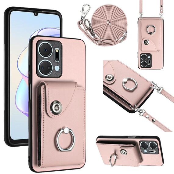 Per Honor X7a / Play7T Custodia per cellulare con porta carte per organo con cordino lungo (rosa)