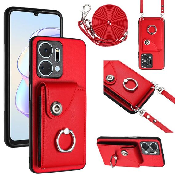 Per Honor X7a / Play7T Custodia per cellulare con porta carte per organo con cordino lungo (rosso)