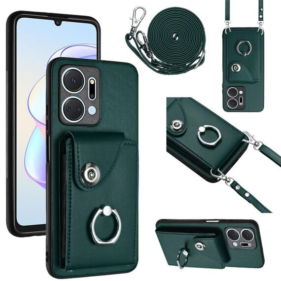 Per Honor X7a / Play7T Custodia per cellulare con porta carte per organo con cordino lungo (verde)