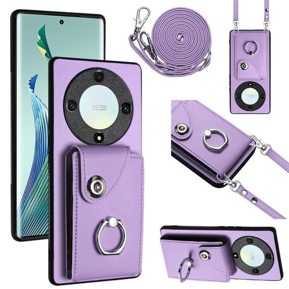 Per Honor X9a / Magic5 Lite Custodia per cellulare con porta carte per organo con cordino lungo (viola)