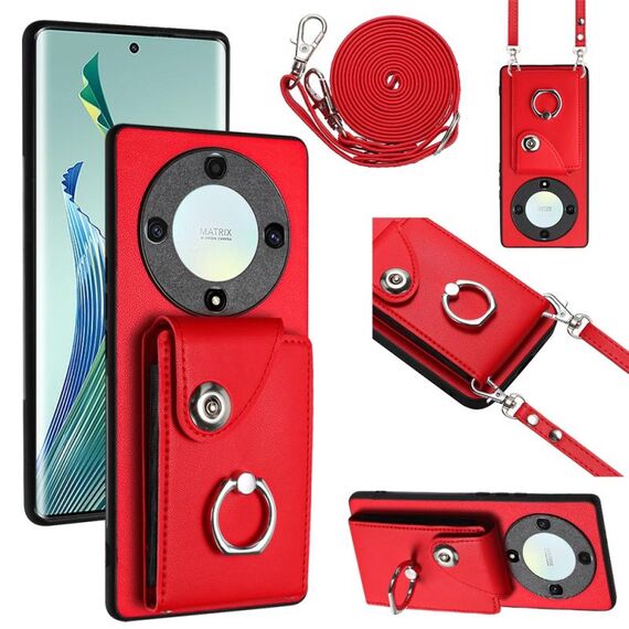 Per Honor X9a / Magic5 Lite Custodia per cellulare con porta carte per organo con cordino lungo (Rosso)