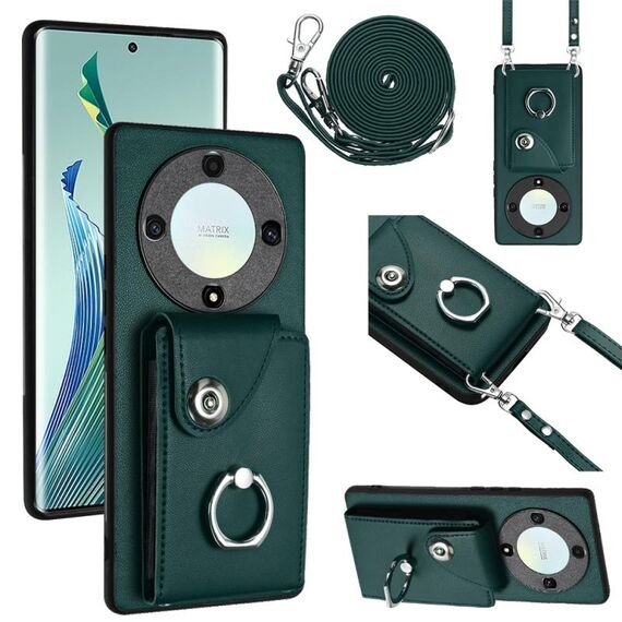 Per Honor X9a / Magic5 Lite Custodia per cellulare con porta carte per organo con cordino lungo (verde)