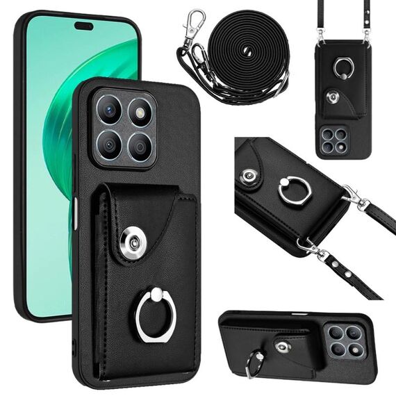 Per Honor X8b 4G Custodia per cellulare con porta carte per organo con cordino lungo (nero)