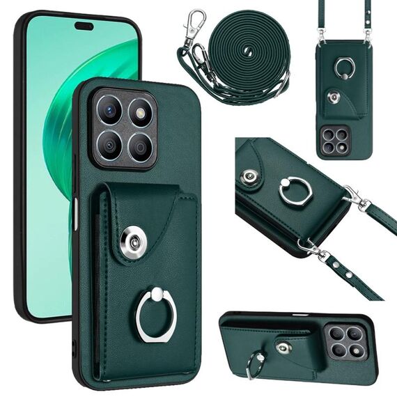 Per Honor X8b 4G Custodia per cellulare con porta carte per organo con cordino lungo (verde)