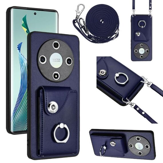 Per Honor X9b / Magic6 Lite Custodia per cellulare con porta carte per organo con cordino lungo (blu)