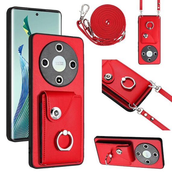 Per Honor X9b / Magic6 Lite Custodia per telefono con porta carte per organo con cordino lungo (Rosso)