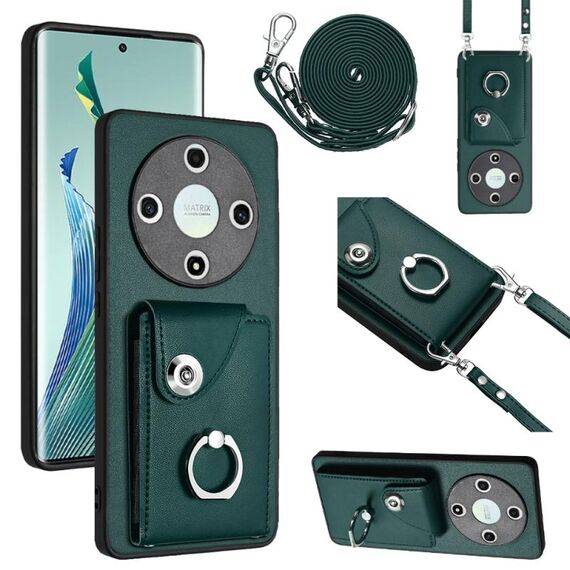Per Honor X9b / Magic6 Lite Custodia per cellulare con porta carte per organo con cordino lungo (verde)