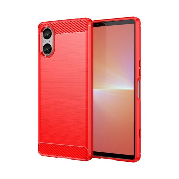 Custodia per telefono in TPU con texture spazzolata in fibra di carbonio per Sony Xperia 5 V (rossa)