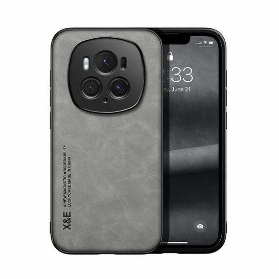 Custodia per telefono posteriore in pelle magnetica per Honor Magic6 Pro Skin Feel (grigio chiaro)
