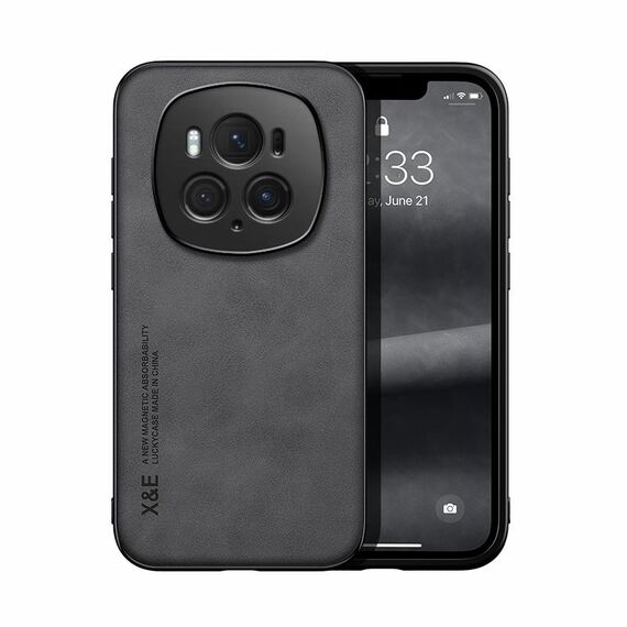Custodia per telefono posteriore in pelle magnetica per Honor Magic6 Pro Skin Feel (grigio scuro)