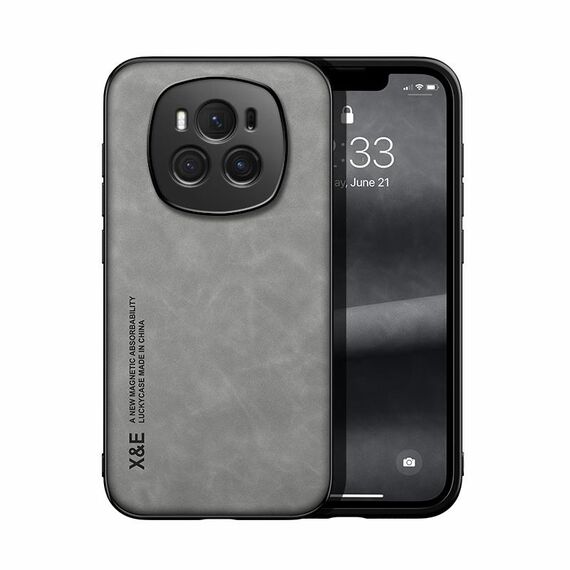 Custodia per telefono posteriore in pelle magnetica per Honor Magic6 Skin Feel (grigio chiaro)