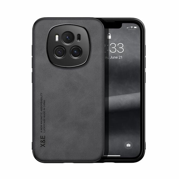 Custodia per telefono posteriore in pelle magnetica per Honor Magic6 Skin Feel (grigio scuro)
