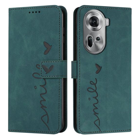 Per OPPO Reno11 5G Global Skin Feel Custodia per telefono in pelle goffrata a cuore con cordino lungo (verde)