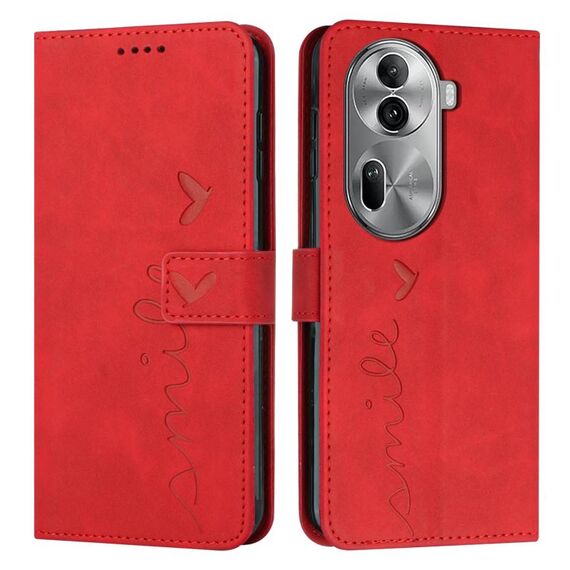 Per OPPO Reno11 Pro Global Skin Feel Custodia per telefono in pelle goffrata a forma di cuore con cordino lungo (Rosso)
