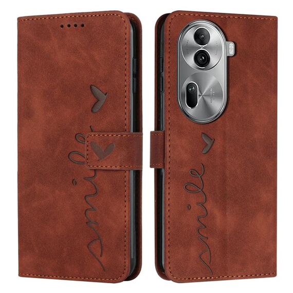 Per OPPO Reno11 Pro Global Skin Feel Custodia per telefono in pelle goffrata a cuore con cordino lungo (marrone)
