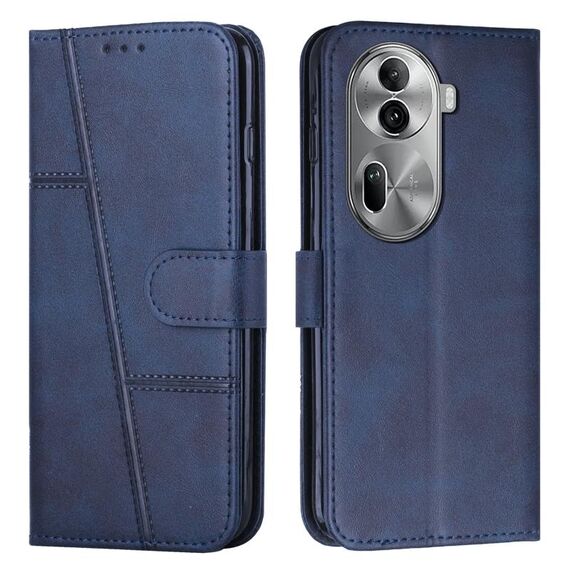Custodia per telefono in pelle con fibbia in pelle di vitello con cuciture globali per OPPO Reno 11 Pro (blu)