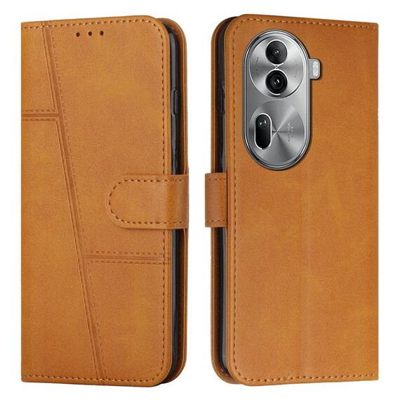 Custodia per telefono in pelle con fibbia in pelle di vitello con cuciture globali per OPPO Reno 11 Pro (giallo)