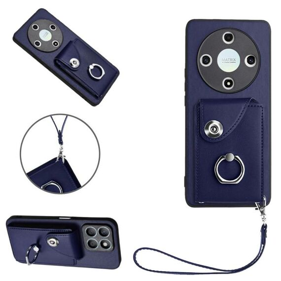 Per Honor X9b / Magic6 Lite Borsa per carte da organo Porta anelli Custodia per telefono in PU con cordino (Blu)