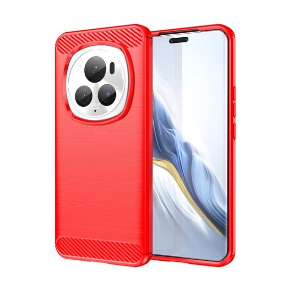 Custodia per telefono in TPU con texture spazzolata in fibra di carbonio per Honor Magic 6 Pro (rossa)