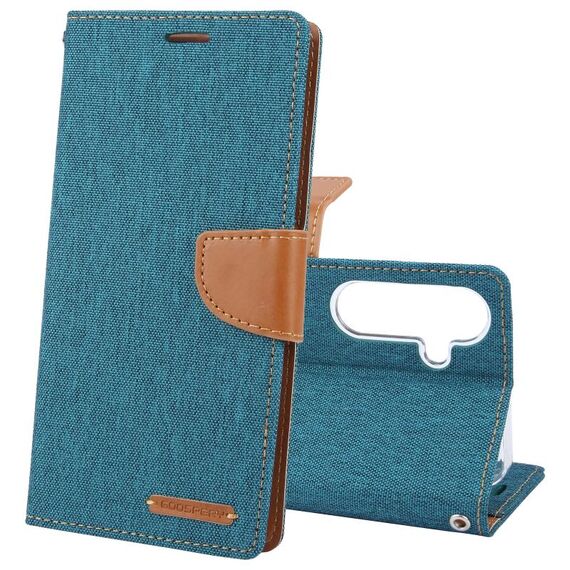 Per Samsung Galaxy S24+ 5G GOOSPERY CANVAS DIARY Custodia in pelle con texture in tessuto (Verde)