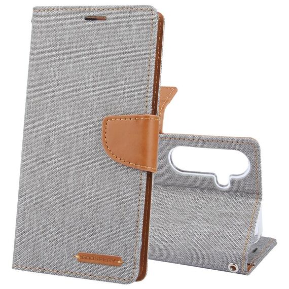 Per Samsung Galaxy S24+ 5G GOOSPERY CANVAS DIARY Custodia in pelle con texture tessuto Flip (Grigio)