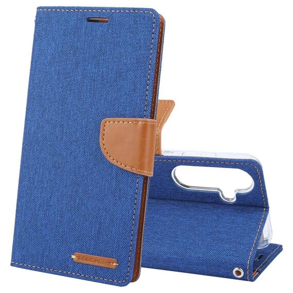 Per Samsung Galaxy S24+ 5G GOOSPERY CANVAS DIARY Custodia in pelle con texture in tessuto Flip (Blu)