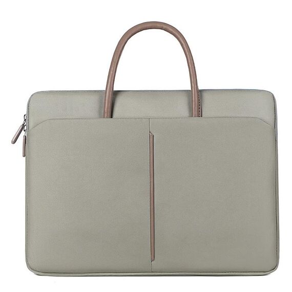 Borsa per laptop in tessuto Oxford da 15 -15,6 pollici Valigetta da donna per uomo con manico in PU (grigio verde)