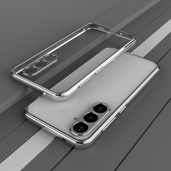 Per Samsung Galaxy S23 FE 5G Serie Aurora Protezione per lenti + Custodia per telefono con struttura in metallo (Argento)