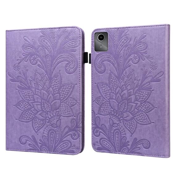 Custodia per tablet in pelle con motivo goffrato a fiori in pizzo per Lenovo Tab M11 / Xiaoxin Pad 11 2024 (viola)