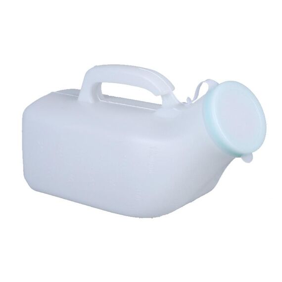 Orinatoio da uomo per uso domestico, vasino in plastica da 1200 ml, con coperchio e orinatoio a bocca liscia (bianco)