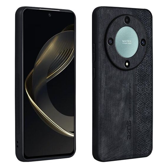 Custodia per telefono con sensazione di pelle in rilievo 3D per Honor X9b AZNS (nera)