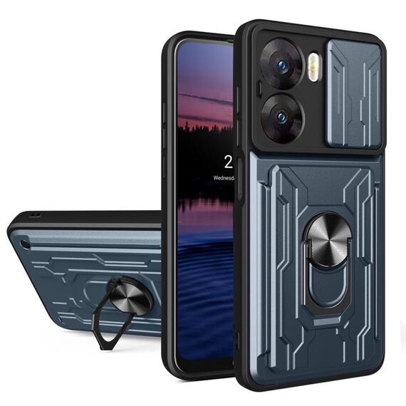 Per vivo V29e 5G India Custodia scorrevole Camshield TPU + PC con slot per schede (grigio)