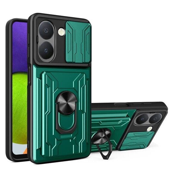 Per vivo Y36 5G / 4G Global Sliding Camshield TPU + custodia per PC con slot per schede (verde scuro)