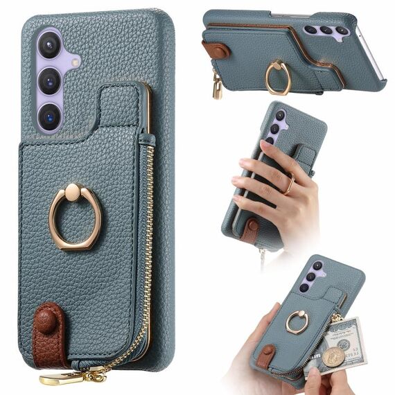 Per Samsung Galaxy S24 5G Litchi Pelle Olio Bordo Anello Cerniera Portafoglio Custodia posteriore per telefono(Blu)