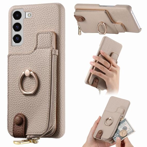 Per Samsung Galaxy S22 5G Litchi Pelle Olio Bordo Anello Cerniera Portafoglio Custodia posteriore per telefono(Bianco)