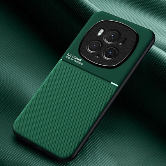 Per Honor Magic6 Pro Classic Tilt Strip Grain Magnetico Antiurto Custodia per PC + TPU (Verde)