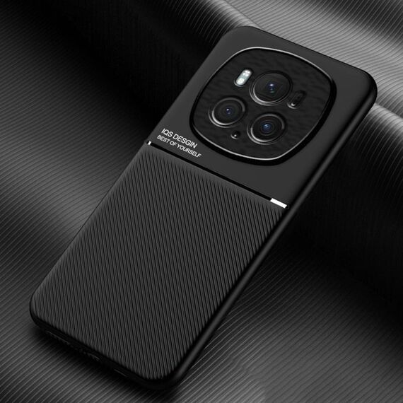 Per Honor Magic6 Pro Classic Tilt Strip Grain Magnetico Antiurto PC + Custodia per telefono in TPU (Nero)