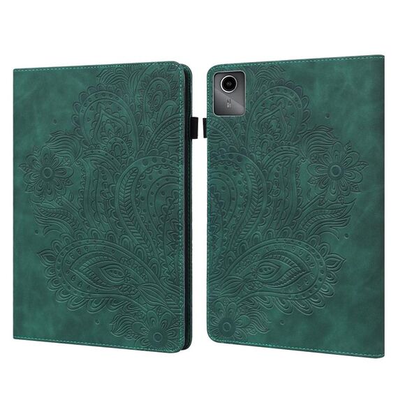 Custodia per tablet in pelle con motivo pavone in rilievo per Lenovo Tab M11 (verde)
