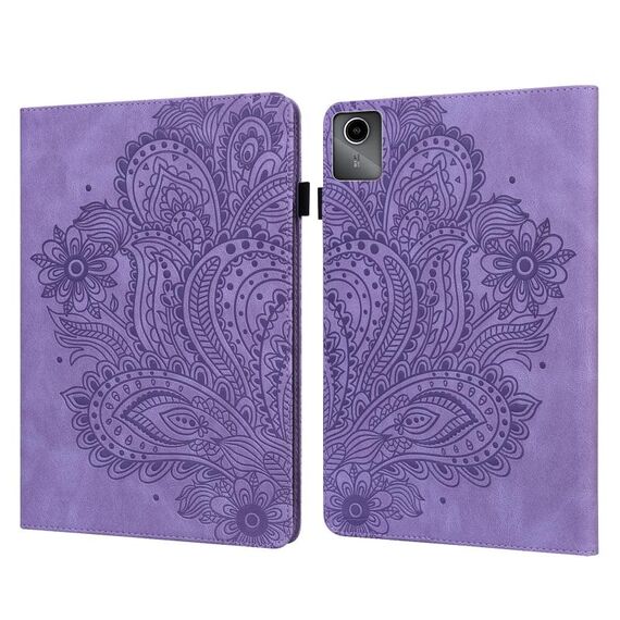 Custodia per tablet in pelle con motivo pavone in rilievo per Lenovo Tab M11 (viola)