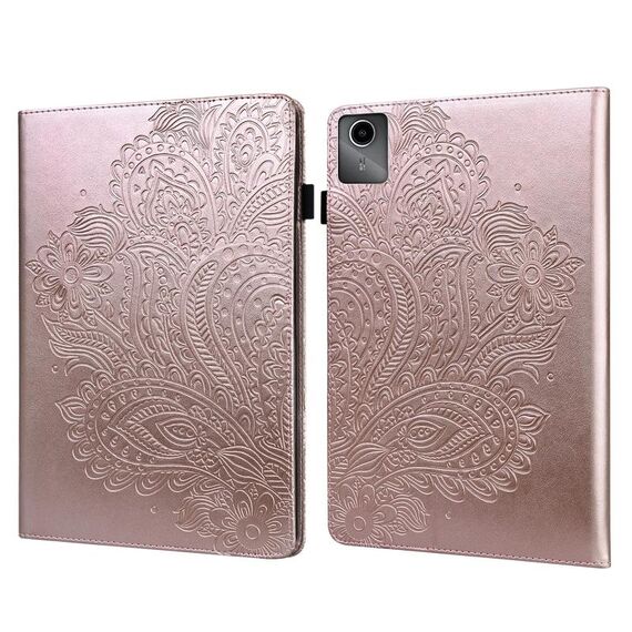 Custodia per tablet in pelle con motivo pavone in rilievo per Lenovo Tab M11 (oro rosa)