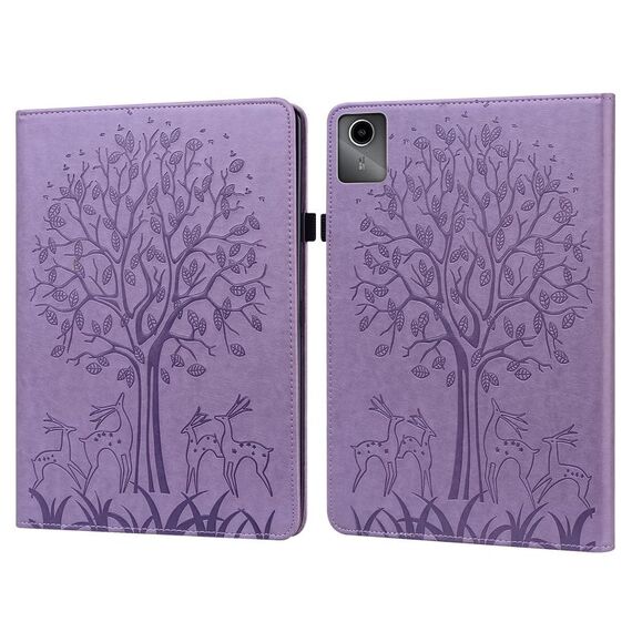 Custodia per tablet in pelle goffrata albero e cervo per Lenovo Tab M11 (viola)