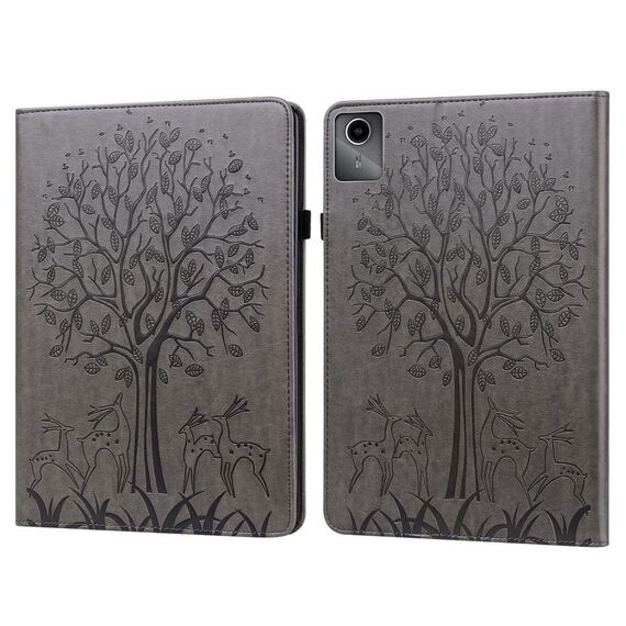 Custodia per tablet in pelle goffrata albero e cervo per Lenovo Tab M11 (grigio)